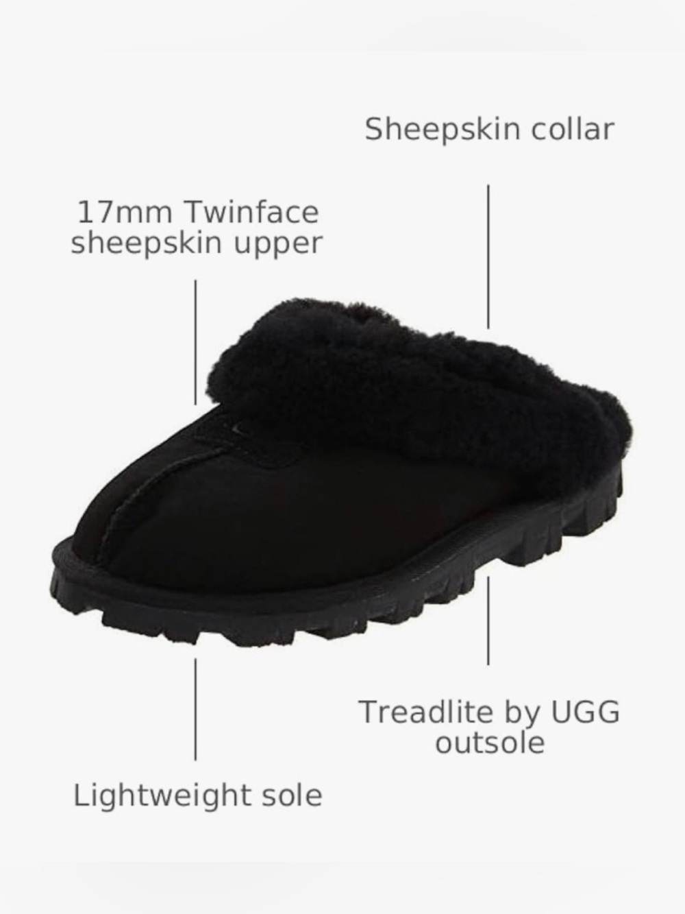 UGG Australia Coquette Shearling Collar Plush Slippers Black Women’s Size 7 - Picture 9 of 9